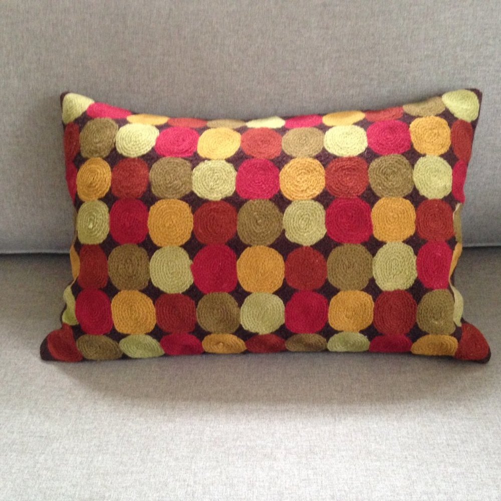 Crate&Barrel Embroidered Circles 18"x12" Pillow